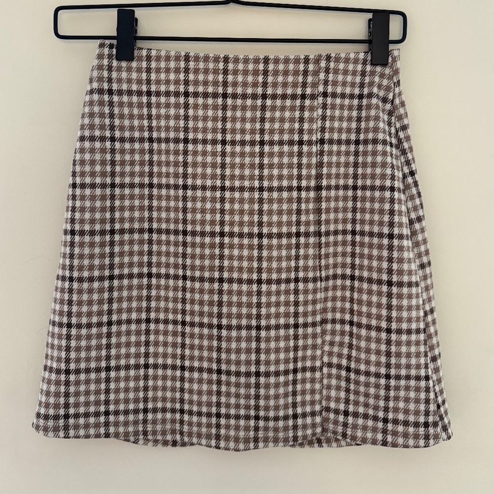 Pink Rose Brown and White Gingham Mini Skirt